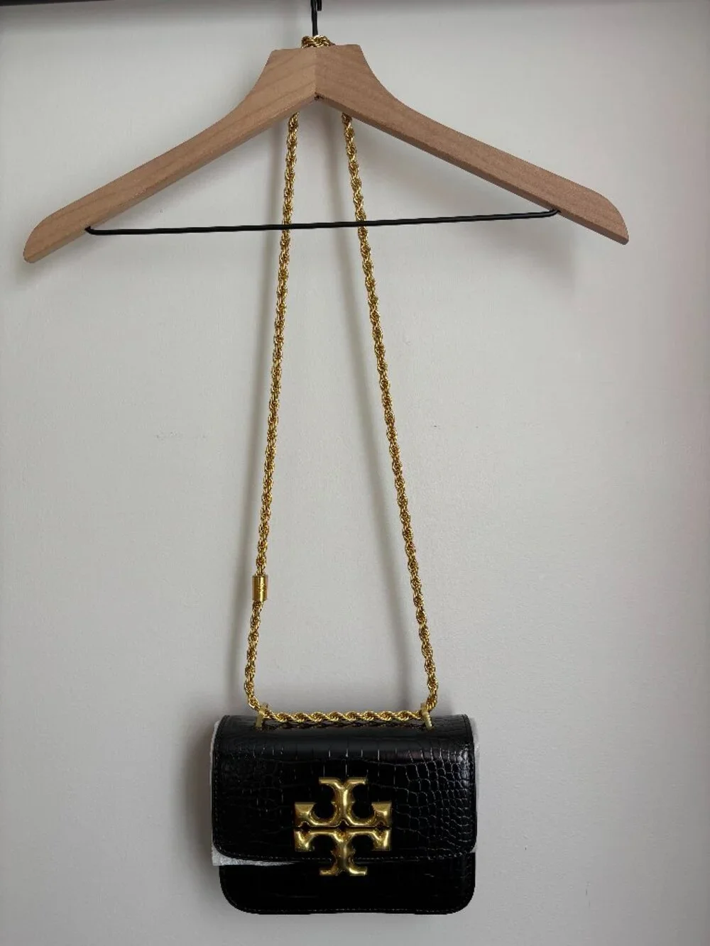 Tory Burch Eleanor Small Convertible Shoulder Bag Black Croc-Embossed Leather